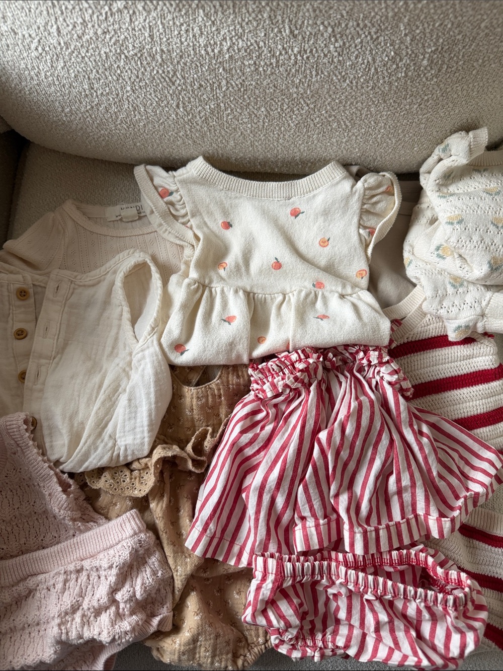 [BUNDLE] Baby Girl 0-3m Mixed Clothing - Creams, pinks, & red stripes